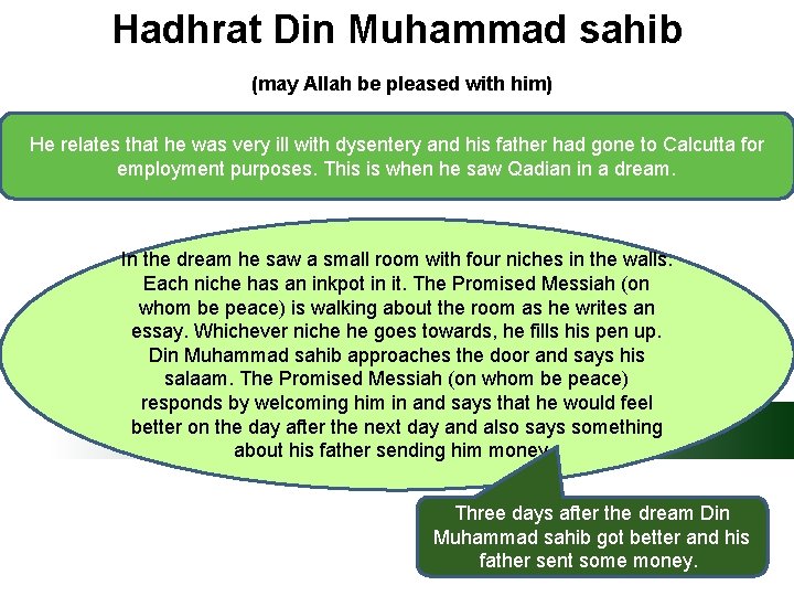 Hadhrat Din Muhammad sahib (may Allah be pleased with him) He relates that he