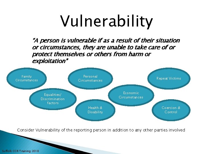 Vulnerability “A person is vulnerable if as a result of their situation or circumstances,