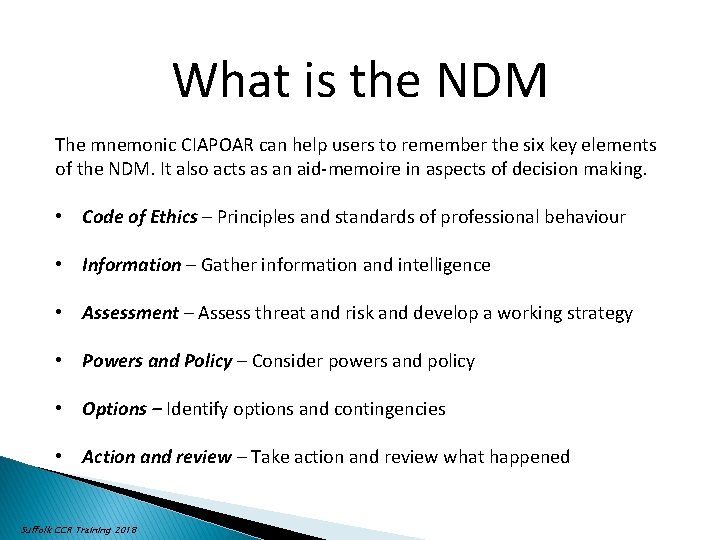 What is the NDM The mnemonic CIAPOAR can help users to remember the six