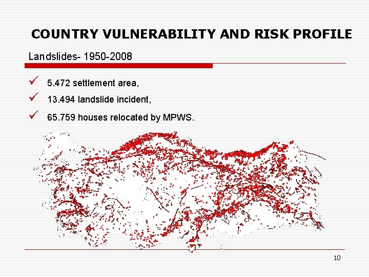 COUNTRY VULNERABILITY AND RISK PROFILE Landslides- 1950 -2008 ü ü ü 5. 472 settlement