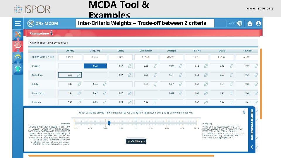 MCDA Tool & Examples Inter-Criteria Weights – Trade-off between 2 criteria • . 17 MCDA Tool & Examples Inter-Criteria Weights – Trade-off between 2 criteria • . 17