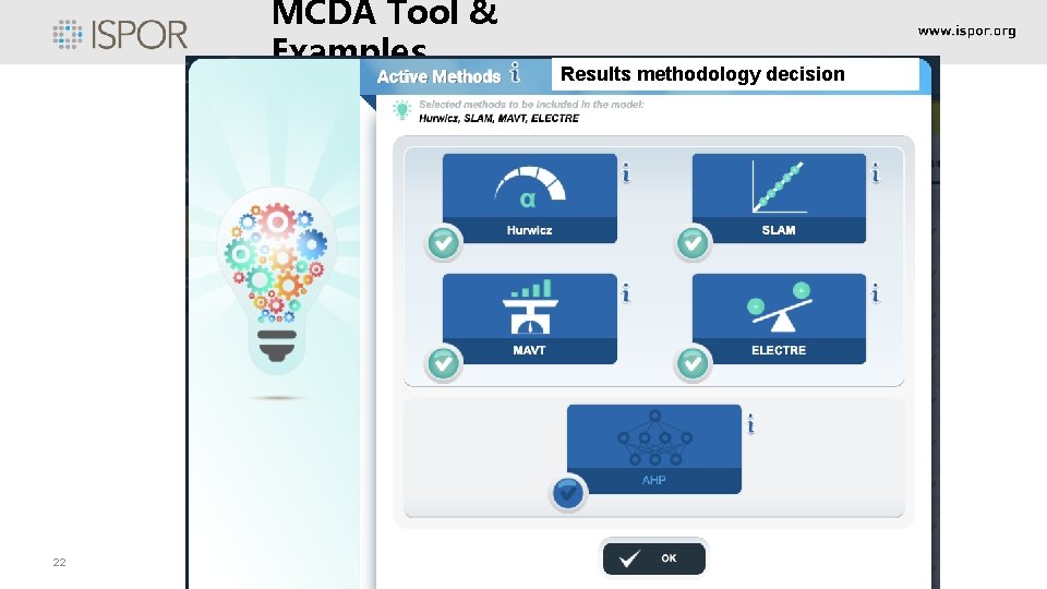 MCDA Tool & Examples 22 Results methodology decision MCDA Tool & Examples 22 Results methodology decision