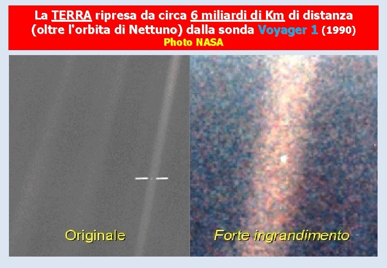 La TERRA ripresa da circa 6 miliardi di Km di distanza (oltre l'orbita di La TERRA ripresa da circa 6 miliardi di Km di distanza (oltre l'orbita di