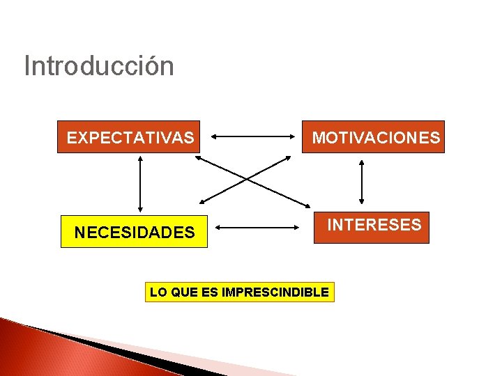 Introducción EXPECTATIVAS MOTIVACIONES NECESIDADES INTERESES LO QUE ES IMPRESCINDIBLE 