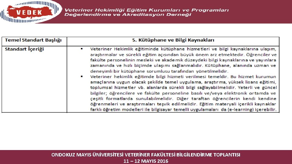 ONDOKUZ MAYIS ÜNİVERSİTESİ VETERİNER FAKÜLTESİ BİLGİLENDİRME TOPLANTISI 11 – 12 MAYIS 2016 
