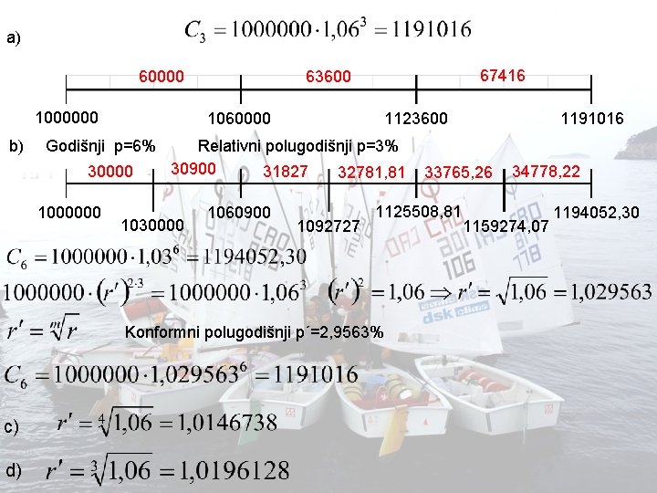 a) 60000 1000000 b) 1060000 Godišnji p=6% 30000 1000000 67416 63600 1123600 Relativni polugodišnji