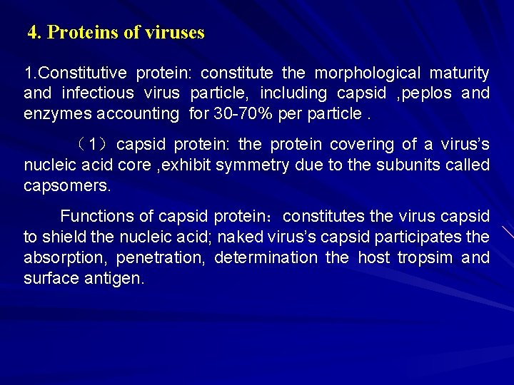 4. Proteins of viruses 1. Constitutive protein: constitute the morphological maturity and infectious virus