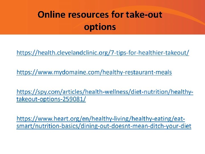 Online resources for take-out options 