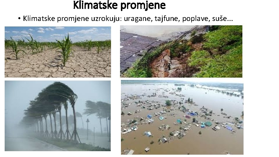 Klimatske promjene • Klimatske promjene uzrokuju: uragane, tajfune, poplave, suše. . . 