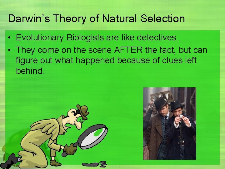 Darwin’s Theory of Natural Selection • Evolutionary Biologists are like detectives. • They come