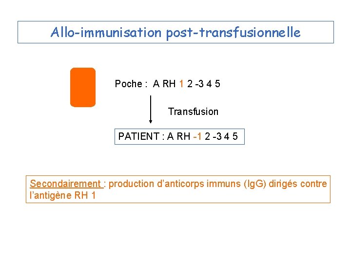 Allo-immunisation post-transfusionnelle Poche : A RH 1 2 -3 4 5 Transfusion PATIENT :