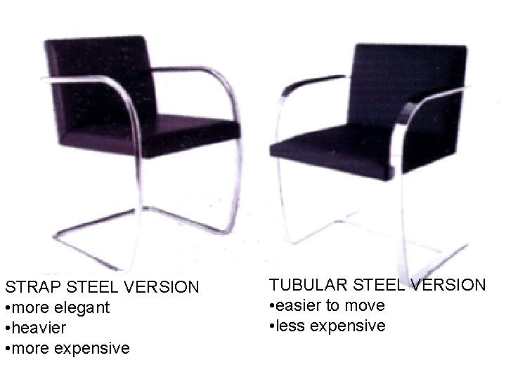 STRAP STEEL VERSION • more elegant • heavier • more expensive TUBULAR STEEL VERSION