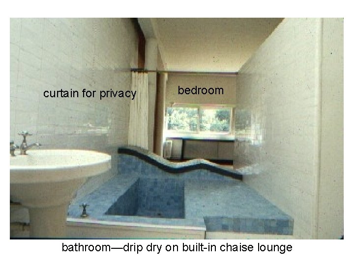 curtain for privacy bedroom bathroom—drip dry on built-in chaise lounge 