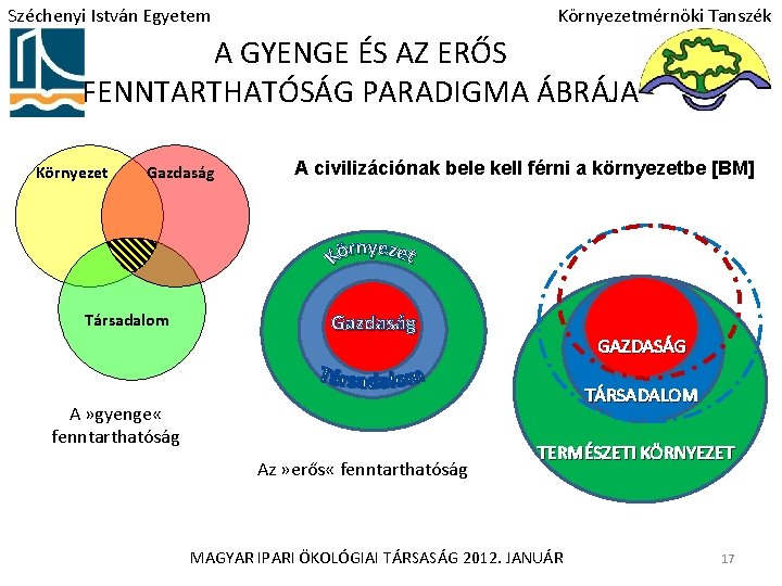 Széchenyi István Egyetem Környezetmérnöki Tanszék A GYENGE ÉS AZ ERŐS FENNTARTHATÓSÁG PARADIGMA ÁBRÁJA Környezet