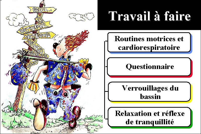 9 - 29 Travail à faire Routines motrices et cardiorespiratoire Questionnaire Verrouillages du bassin