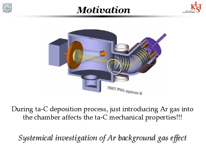 Motivation During ta-C deposition process, just introducing Ar gas into the chamber affects the Motivation During ta-C deposition process, just introducing Ar gas into the chamber affects the