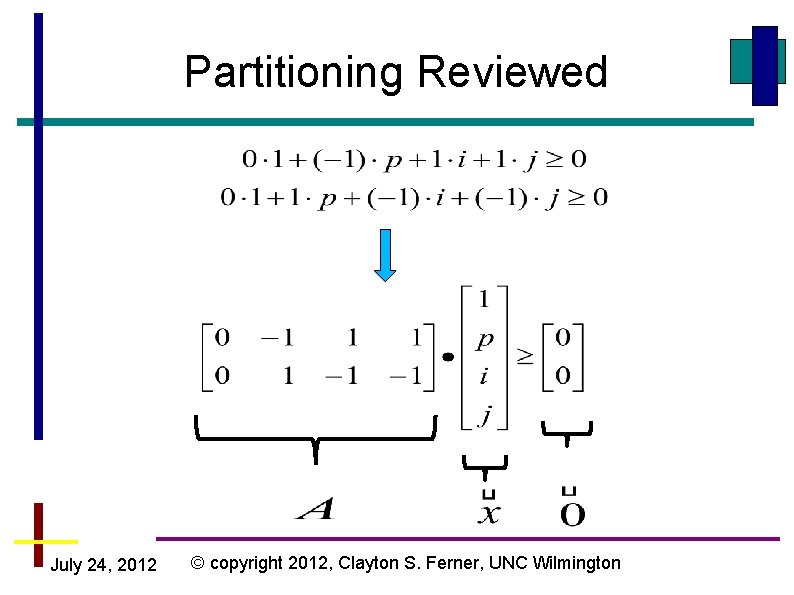 Partitioning Reviewed July 24, 2012 © copyright 2012, Clayton S. Ferner, UNC Wilmington 