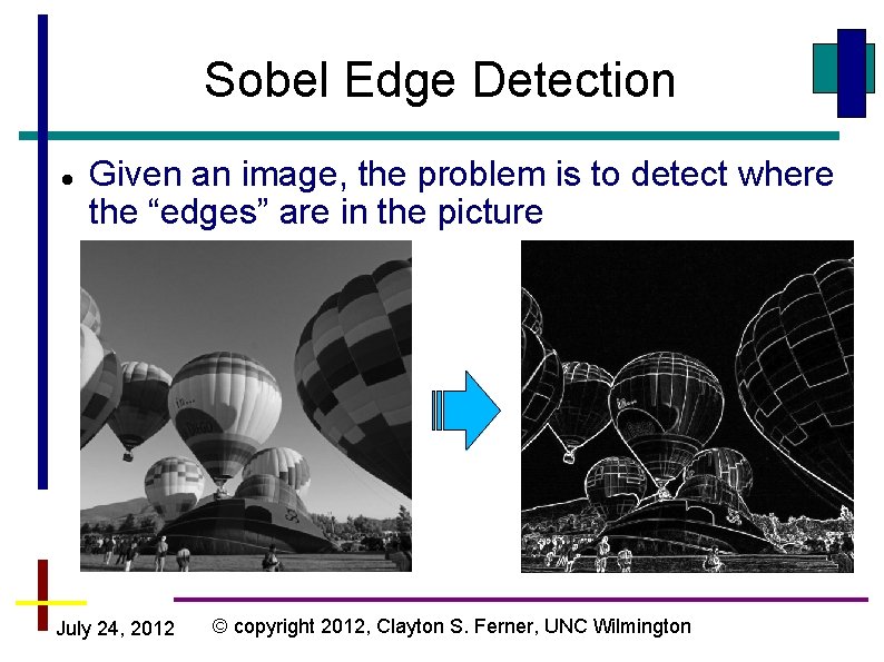 Sobel Edge Detection Given an image, the problem is to detect where the “edges”