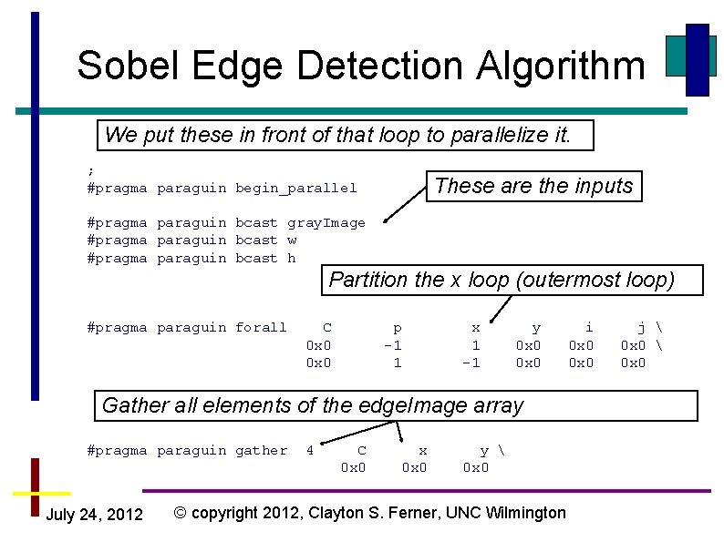 Sobel Edge Detection Algorithm We put these in front of that loop to parallelize