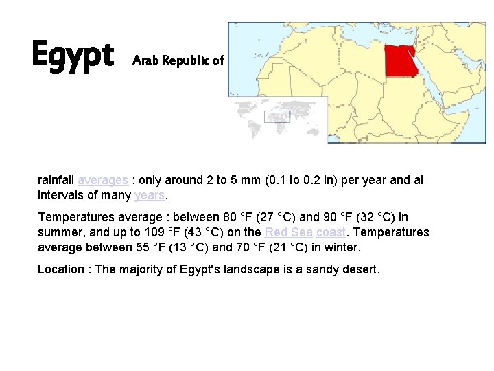 Egypt Arab Republic of Egypt rainfall averages : only around 2 to 5 mm