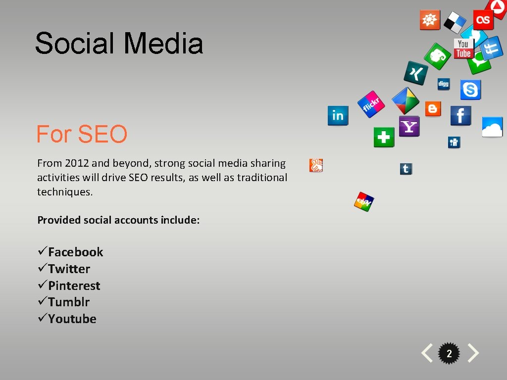 Social Media For SEO From 2012 and beyond, strong social media sharing activities will