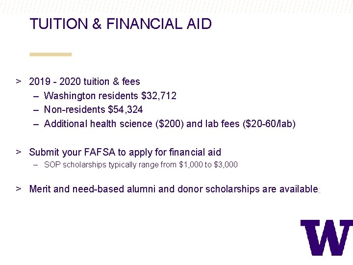 TUITION & FINANCIAL AID > 2019 - 2020 tuition & fees – Washington residents