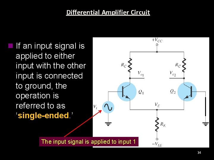 Differential Amplifier Circuit n If an input signal is applied to either input with