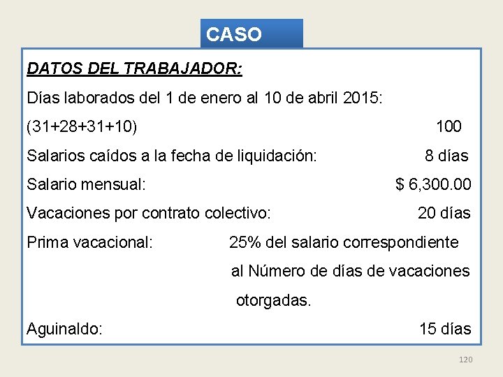 CASO DATOS DEL TRABAJADOR: Días laborados del 1 de enero al 10 de abril