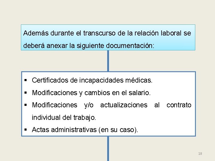 Además durante el transcurso de la relación laboral se deberá anexar la siguiente documentación: