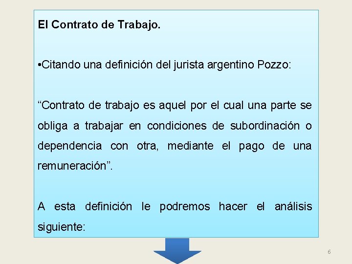 El Contrato de Trabajo. • Citando una definición del jurista argentino Pozzo: “Contrato de