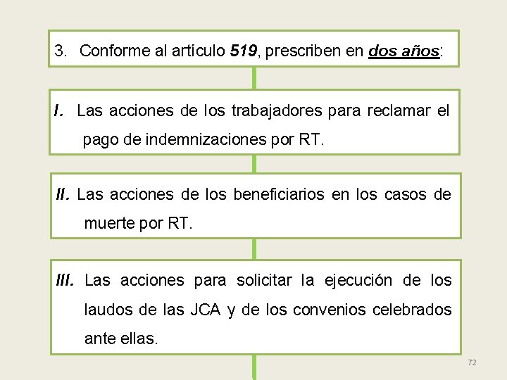 3. Conforme al artículo 519, prescriben en dos años: I. Las acciones de los