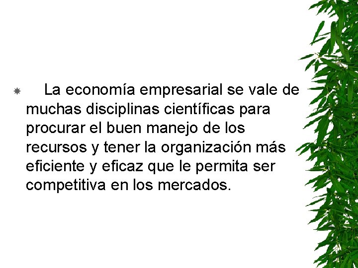  La economía empresarial se vale de muchas disciplinas científicas para procurar el buen