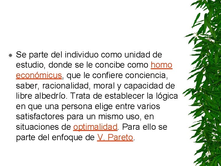  Se parte del individuo como unidad de estudio, donde se le concibe como