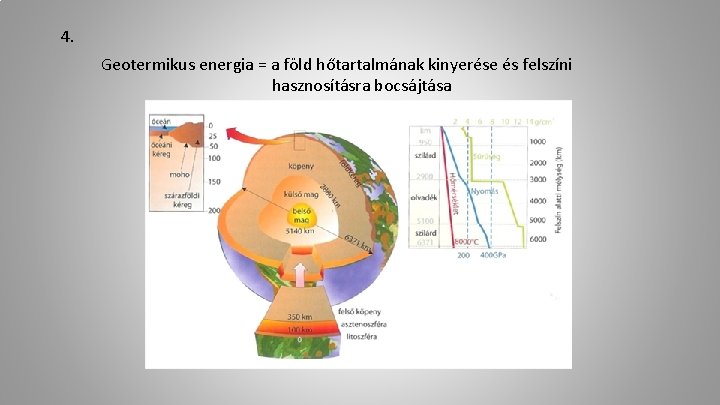 4. Geotermikus energia = a föld hőtartalmának kinyerése és felszíni hasznosításra bocsájtása 