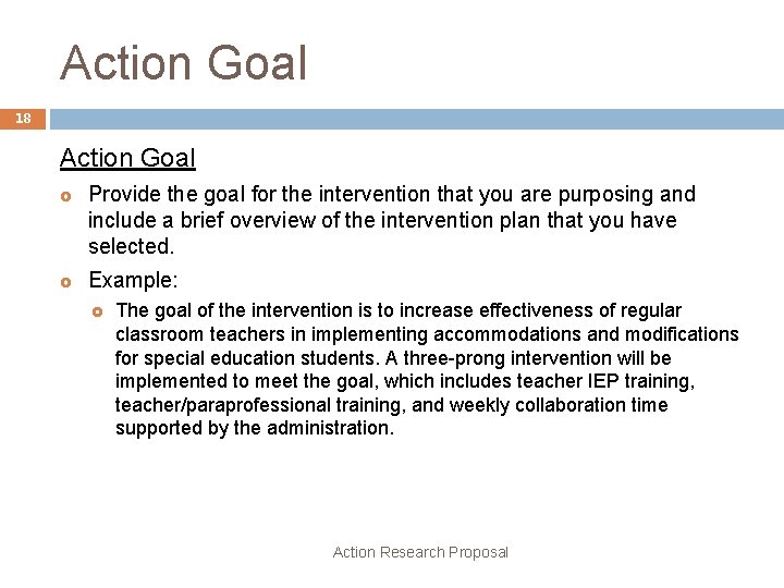 Action Goal 18 Action Goal £ £ Provide the goal for the intervention that