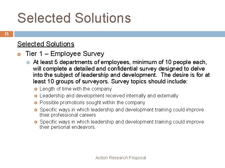 Selected Solutions 21 Selected Solutions £ Tier 1 – Employee Survey £ At least