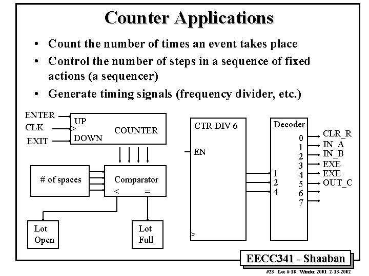 Counter Applications • Count the number of times an event takes place • Control