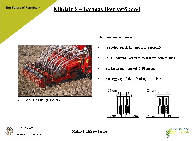 Miniair S – hármas-iker vetőkocsi Hármas-iker vetőkocsi • a vetőegységek két lépésban szereltek •