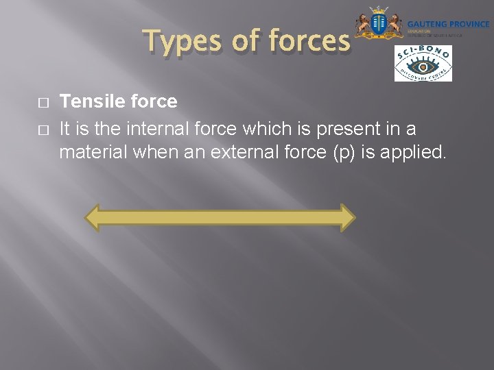 Types of forces � � Tensile force It is the internal force which is