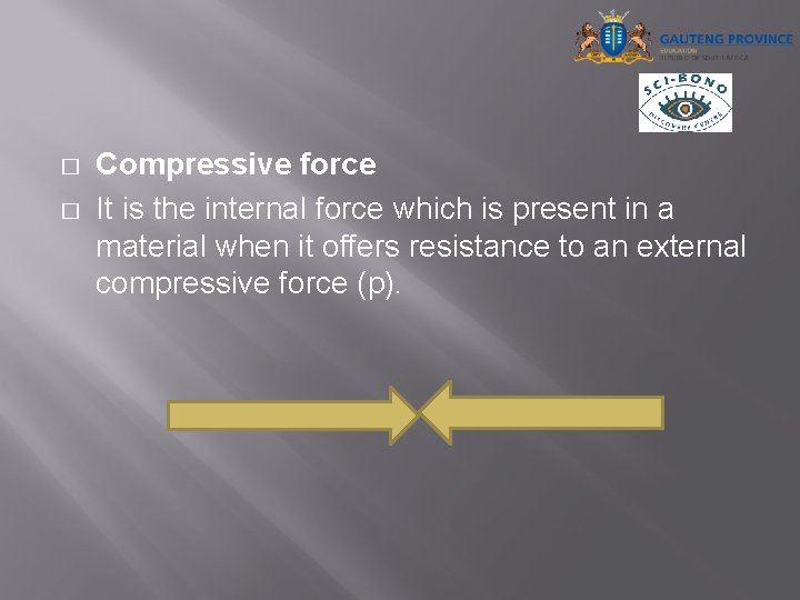 � � Compressive force It is the internal force which is present in a