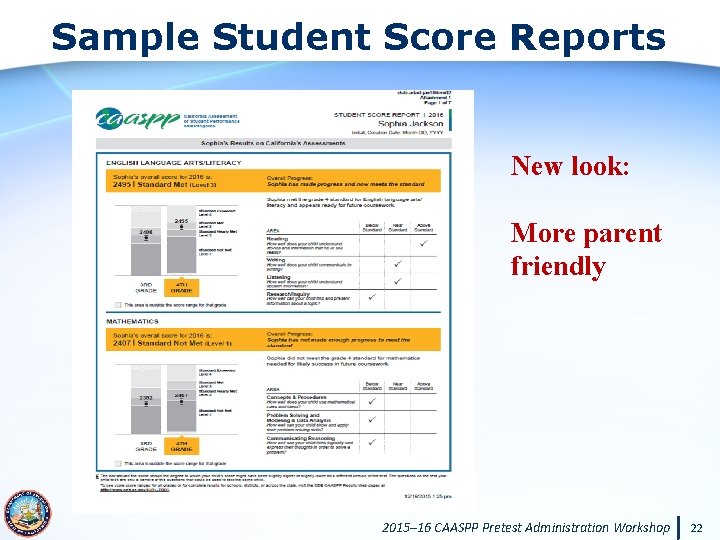 Sample Student Score Reports Measuring the Power of Learning. ™ New look: More parent