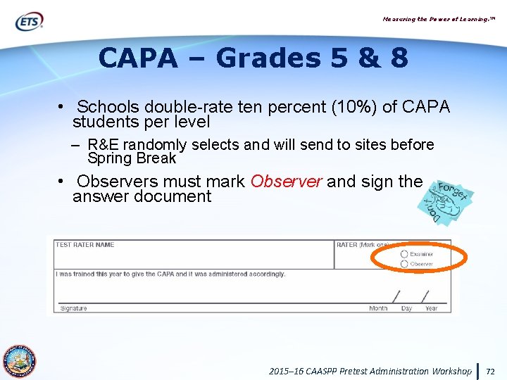 Measuring the Power of Learning. ™ CAPA – Grades 5 & 8 • Schools