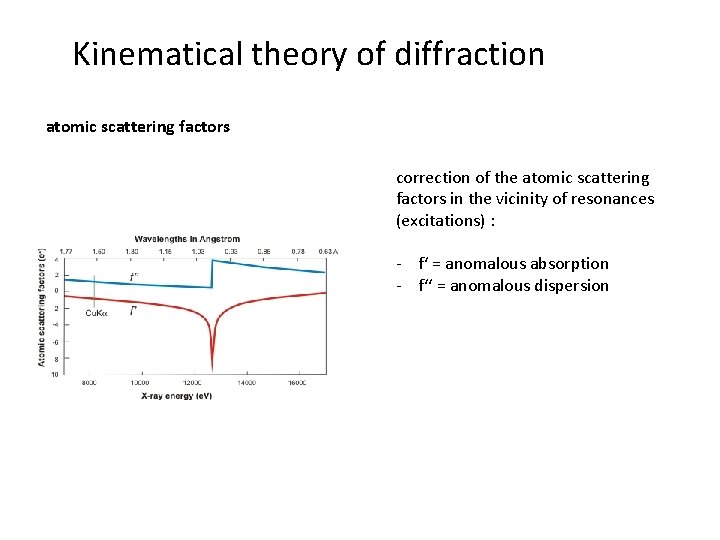 Kinematical theory of diffraction atomic scattering factors correction of the atomic scattering factors in