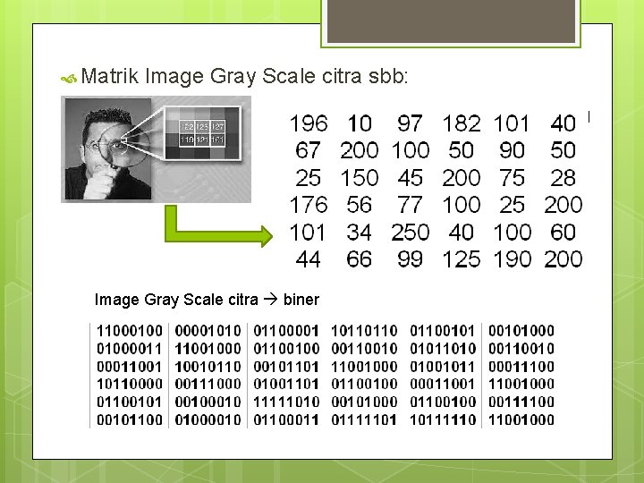  Matrik Image Gray Scale citra sbb: Image Gray Scale citra biner 