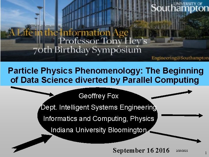 Particle Physics Phenomenology: The Beginning of Data Science diverted by Parallel Computing Geoffrey Fox