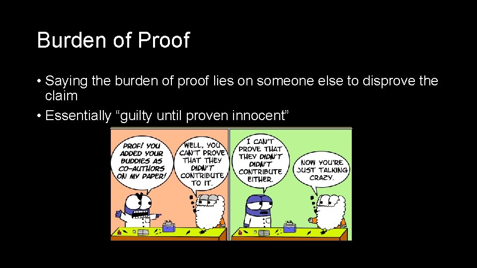 Burden of Proof • Saying the burden of proof lies on someone else to