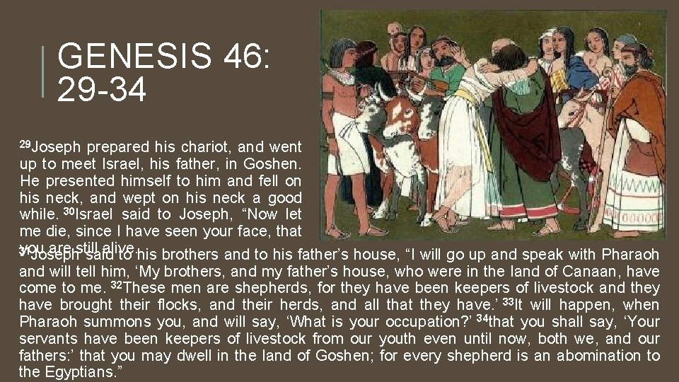 GENESIS 46: 29 -34 29 Joseph prepared his chariot, and went up to meet