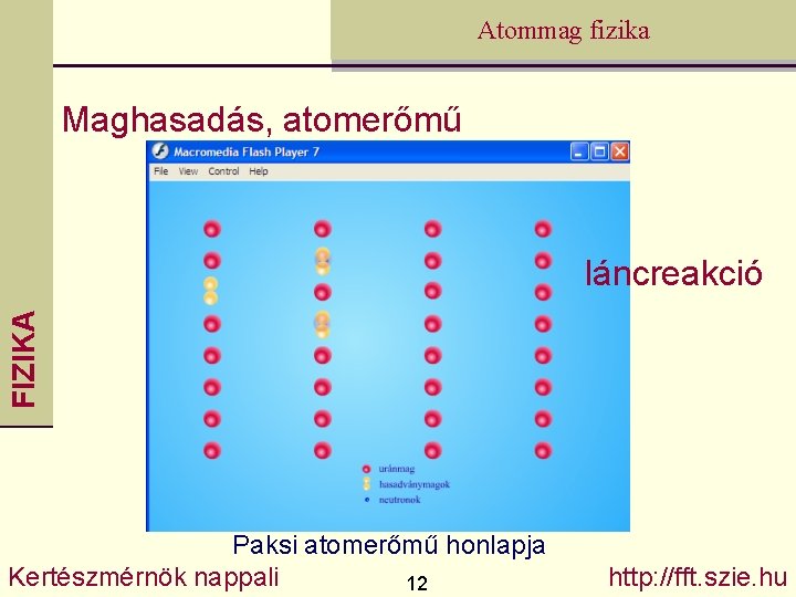 Atommag fizika Maghasadás, atomerőmű FIZIKA láncreakció Paksi atomerőmű honlapja Kertészmérnök nappali http: //fft. szie.