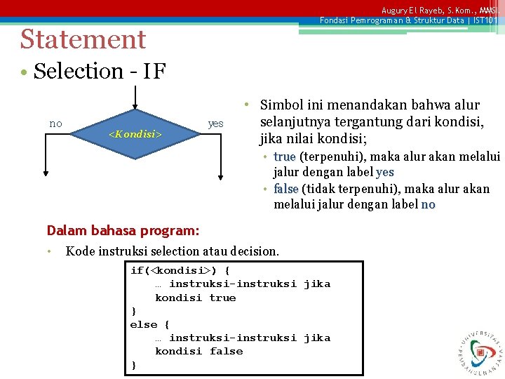 Augury El Rayeb, S. Kom. , MMSI. Fondasi Pemrograman & Struktur Data | IST