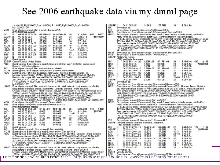 See 2006 earthquake data via my dmml page David Corne, and Nick Taylor, Heriot-Watt